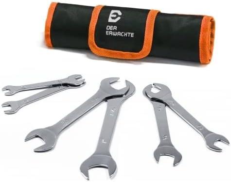 Der Erwachte Super-Thin Open End Wrench Set, SAE, 6-Piece, Including 3/8", 7/16", 1/2", 9/16", 5/8"，11/16", 3/4", 13/16", 7/8", 15/16", 1", 1-1/16", Slim Wrench Set with Rolling Pouch