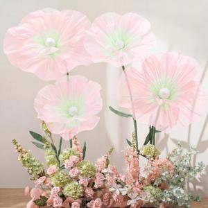 4 Pcs Wedding Giant Flowers Decorations 24 Inch 16 Inch 3D Large Silk Flowers Artificial Faux Floral Backdrop for Wedding Graduation Bridal Shower Party Supplies(Pink and Green Gradient)