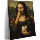 Funny Mona Lisa Bathroom Canvas Wall Art Humor Amusing Toilet Art Pinching Nose Wall Decor Celebrity Classical Vintage Painting Whimsical Poster Print for Bathroom Restroom Decoration 16x24in