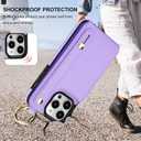 Folosu for iPhone 14 Pro Max Wallet Case with Card Holder, Hand Wrist Strap Loop Holder Kickstand, RFID Blocking Finger Grip Ring PU Leather Double Buttons Shockproof Cover 6.7" Purple