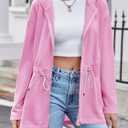 Fisoew Women's Zip Up Hoodie Sweatshirts Oversized Long Sleeve Casual Drawstring Waist Side Slit Tunic Tops (Pink)