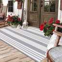 BUAGETUP Grey and White Outdoor Rug 3'x 5' Hand-Woven Cotton Washable Rug Striped Front Porch Rug Machine Washable Indoor/Outdoor Area Rug Floor Mat for Farmhouse/Layered Door Mats/Living Room (4'11" x 2'11" (Rectangular)
