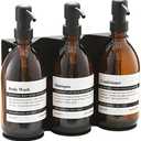 KUSVADO Glass No-Drill Wall Mounted Shower Soap/Hand Soap Dispenser with Adjustable Stainless Steel Holder for Bathroom and Kitchen-(Black 3 Chamber)