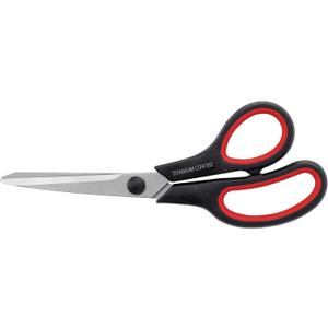 Scissors 8" Multipurpose Right/Left Handed Titanium Coated Sturdy Sharp Scissors for Office Home School Students (Black W Red)