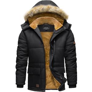 TACVASEN Men's Winter Jacket with Hood Water Repellent Windproof Thicken Parka Winter Coat (XX-Large, Black)
