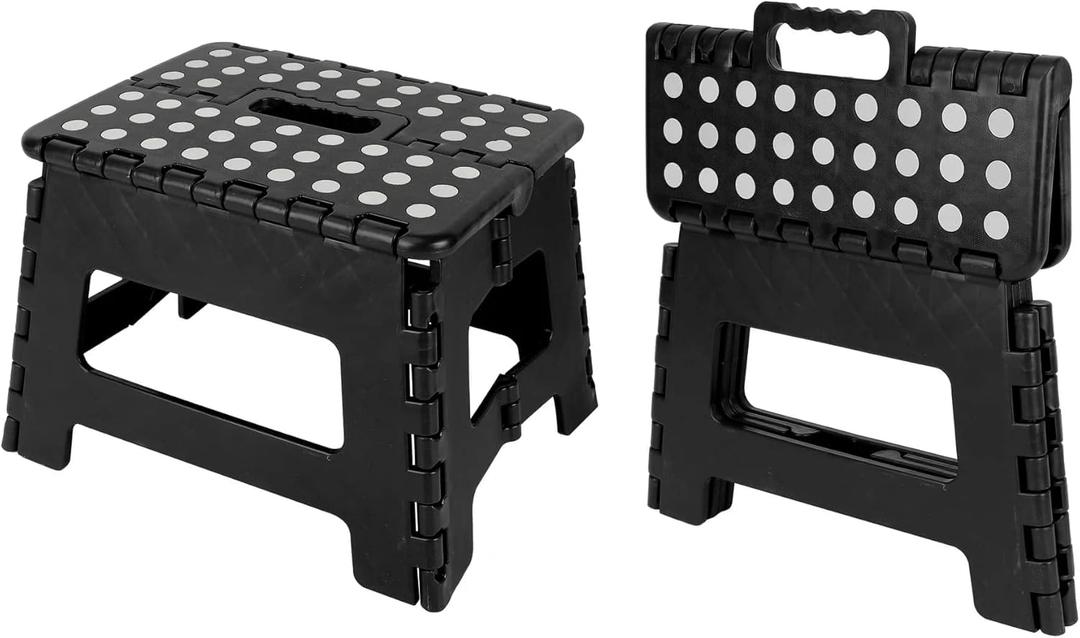 Folding Step Stool 2 Pack 9 Inch Lightweight Sturdy Plastic Foot Stool Portable Slip-Resistant Step for Kitchen Bathroom Bedroom