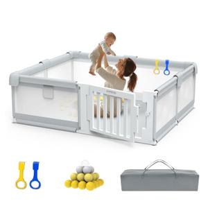 71" 59" Large Baby Playpen with Gate, Easy Access Play Pen for Infants and Toddlers, Play Yard for 0-3 Years Old, Baby Fence Playyard for Living Room, Anti-Fall, Breathable Mesh