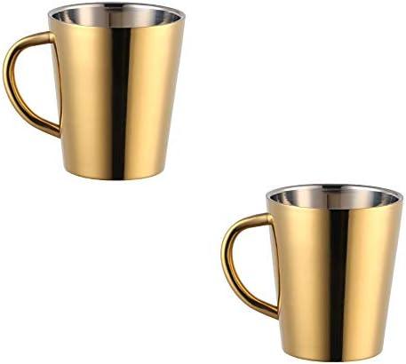 Buyer Star 10 Oz Stainless Steel Double Wall Cups Set of 2, Espresso Coffee Mugs for Men & Women, Camping Cups with Handles, Gold