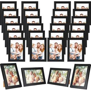 Macarrie Set of 30 Picture Frame Display Pictures with Mat Wall Mounting Photo Frames Bulk 4 x 6 Simple Multi Picture Frames for Wall or Tabletop Collage Kitchen Display (Black)