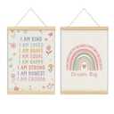 ShowDraven Toddler Nursery Inspirational Affirmations Classroom Wall Decor, Boho Rainbow Pastel Floral Poster Framed with Wood Hanger for Girls Nursery Room Decor, 12x16 Inch Set of 2