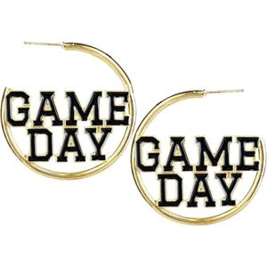 Game Day Hoop Earrings Football Team Sports Fan Earrings for Women (Black)