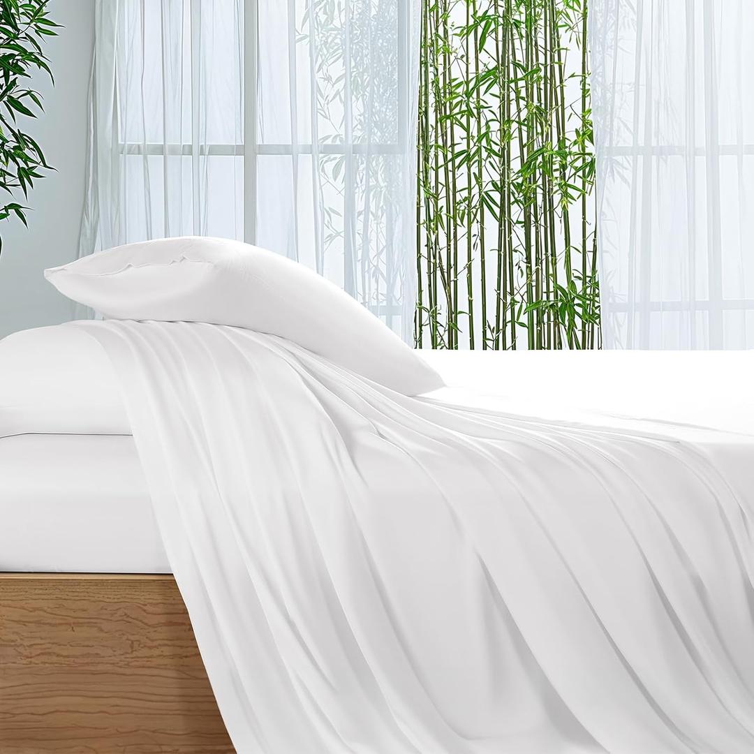 SONORO KATE 100% Viscose Derived from Bamboo_Sheets King Size, Ultra Breathable & Cooling Bed Sheets for Hot Sleepers, Hotel Luxury Silky Bedding Sheets, 16" Deep Pocket - 4PC (White, King)