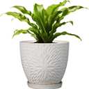 G EPGardening 8 Inch Ceramic Plant Pot with Drainage Hole and Saucer Round Planter Pot for Indoor Outdoor Plants Modern Large Flower Pot White