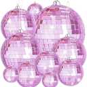 10 Pieces Disco Mirror Balls Silver Hanging Ball for 50s 60s 70s Disco DJ Light Effect Party Home Decoration Stage Props School Festivals Party Favors (Pink)