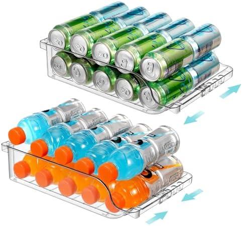 BingoHive 2 Packs Clear Width Adjustable Soda Can Organizer for Refrigerator Expandable Soda Can Dispenser for Beer Soda Seltzer Pop Can Soda Expand Organizer for Fridge Kitchen Pantry