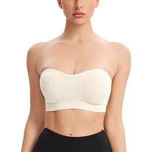 Gnowann Strapless Bras for Women Non-Slip Silicone Bandeau Bralette Seamless Wireless Strapless Bra Padded Tube Top Size M