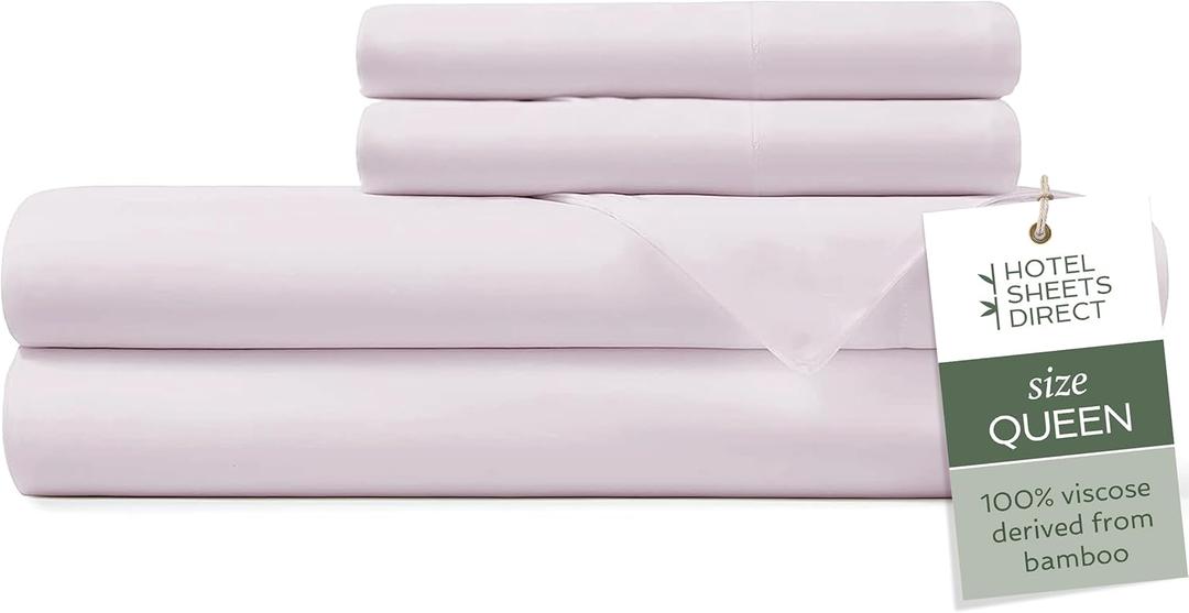 Hotel Sheets Direct 4 Piece Bed Sheet Set Queen Size, 100% Viscose Derived from Bamboo Sheets Set with 2 Pillowcases, Cooling & Breathable Luxury Bedding, Moisture-Wicking & Silky Soft, Light Pink
