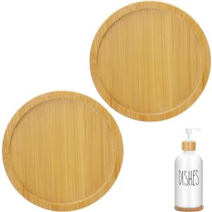 2Pcs Round Bamboo soap Dispenser Tray, Bathroom Countertop Tray Bamboo Coasters Trays Dresser Jewelry Ring Dish Comestic Holder Bathtub Organizer, Ideal for Jewelry, Cosmetics and Small Items (2)