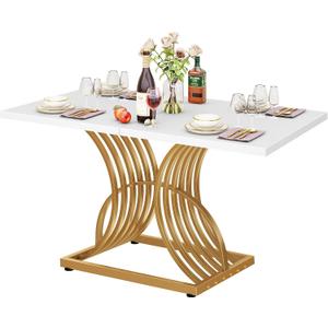 YITAHOME Dining Table with White Tabletop and Gold Legs