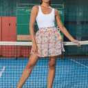 Womens Flowy Shorts Floral Boho Casual Ruffle Skorts High Waist Summer Tennis Running Mini Skirts Chiffon Shorts (L)