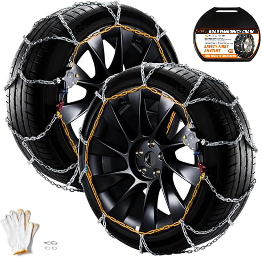 DEDC Snow Chains for SUV Tire Chains Compatible with Tesla MODEL 3 Cars 1 Min Quick Fit Chainsaw Reusable Universal Emergency Traction Chain Tire Width 215 225 235 245 255 265 - Set of 2 MS1519