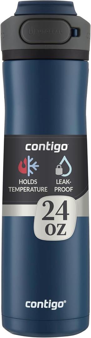 Contigo Cortland Chill 2.0 Blueberry Stainless Steel Water Bottle Vacuum-Insulated Spill-Proof Lid 24oz Ideal for Hot or Cold Drinks Interchangeable Lid Perfect for Kids & Adults (24oz (Single Pack))