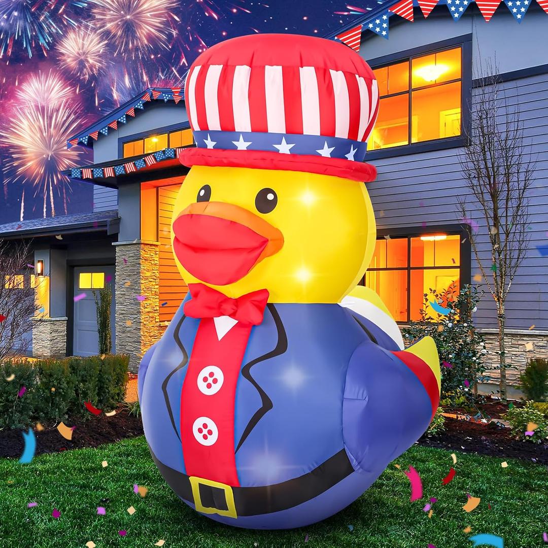 Leyndo 5 ft Patriotic Inflatable Duck 250th Anniversary 4th of July Inflatables Duck Outdoor Decoration for Independence Day Memorial Day Lighted Blow up 4th of July Decor for Parade Yard Lawn(1 Set)