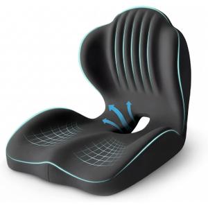 Ergonomic Waist Support and Seat Cushion, 2-in-1 Memory Foam Pad, Hollow Design for Coccyx, Suitable for Office Chairs, Car Safety Seats and Household Use - Relieves Lower Back and Hip Pain (Black)