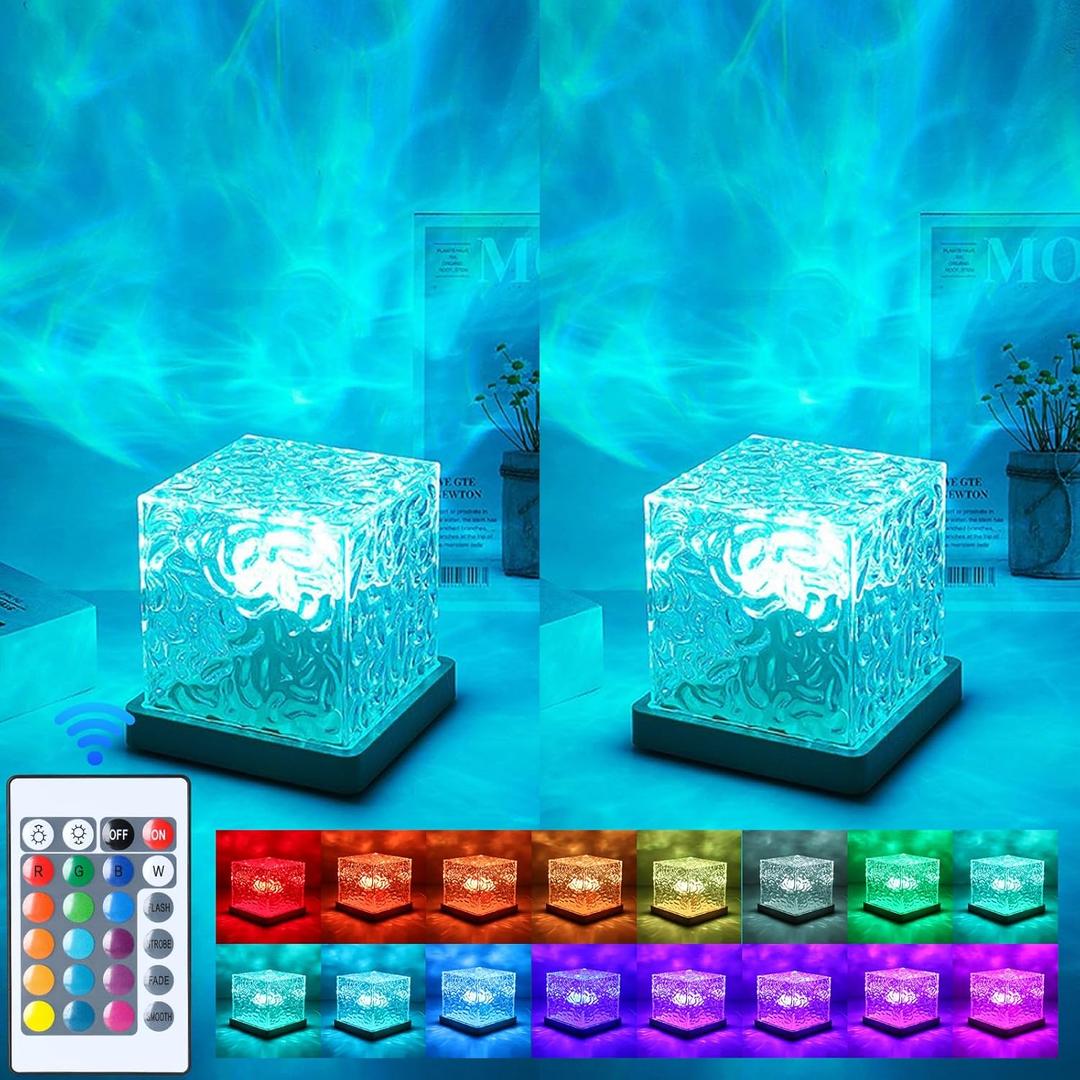 2 Packs Cordless Luminorthe Cube Lamp,Aurora Glow Ocean Lamp Northern Lights Cube Ocean Wave Projector with 16 Colors and Dynamic Ripple Effect for Living Room Bedroom Decor
