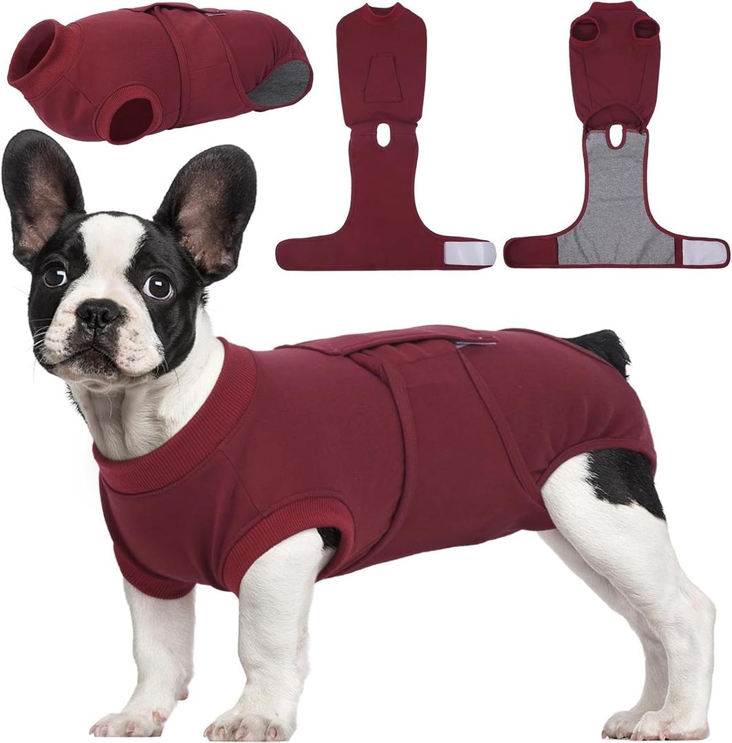 Kuoser Dog Surgery Recovery Suit, Recovery Suit for Female Male Dogs, Dog Onesie After Surgery Spay Neuter, Anti-Licking Pet Surgical Recovery Snugly Suit, Bodysuit for Abdominal Wounds Skin Disease (S (Back:11.4-13.4'', Weight:7-15 LB), WineRed)