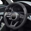 Car Steering Wheel Cover 14.5-15 inch, Microfiber Leather Ice Silk Design, Breathable Comfort Grip, Non-Slip, Black