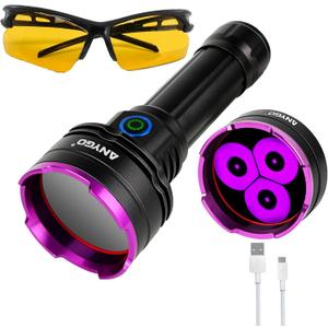 365nm Rechargeable UV Flashlight with Filter Lens, 30W Powerful Black Light, Ultraviolet UV Led Torch for Air Conditioner Leak Detection/Pet Urine Detection/Rocks Scorpion Hunting/Camping