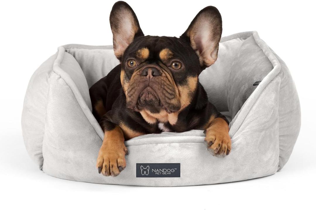 NANDOG Luxury Reversible Dog Bed, Signature Collection Ultra Soft Micro Plush Pet Bed for Small Dogs, Washable & Modern Style Light Grey, 22" L x 18" W