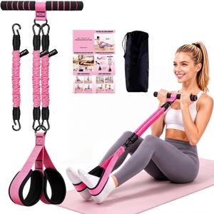 Foot Pedal Resistance Band with Handle, 3-Tube Multifunction Adjustable Yoga Elastic Exercise Bands, Home Workout Equipment for Women & Men to Abdomen, Waist, Arm, Core/ABS, Leg