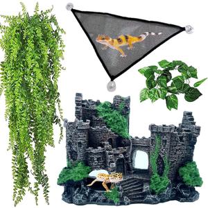 kathson Bearded Dragon Tank Castle Decorations, Reptile Hammock Reptiles Habitat Resin Hideouts Cave Decor Terrarium Accessories for Lizard Snake Chameleon Gecko Hermit Crabs (4 Pcs)