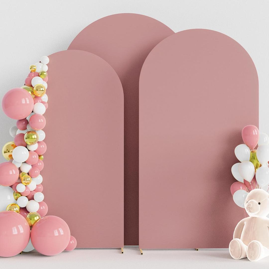 Wokceer Wedding Arch Cover (7.2FT, 6.6FT, 6FT) Set of 3 Spandex Fitted Wedding Arch Stand Covers for Round Top Chiara Arch Backdrop Stands Cover for Birthday Party Banquet Decor Light Dusty Rose