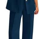 KIRUNDO Womens Suits 2 Piece Set Business Casual Blazer Jacket Wide Leg Dress Pants Suits Professional Work Office Outfits(Navy, Small)
