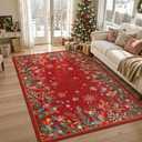 Wonnitar Christmas 8x10 Area Rugs for Living Room, Low Pile Soft Large Bedroom Rug, Non-Slip Washable Red Floral Snowflake Holiday Decor Floor Carpet for Dining Room(Christmas Red,8'x10')