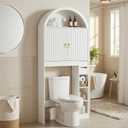 HOOBRO Over the Toilet Storage Cabinet, 67.7'' Tall Bathroom Organizer with Wave Doors, Arched Design with Adjustable Shelf, Toilet Paper Holder, Freestanding Cabinet for Narrow Space, White WT26TS01, 30.7 inches x 7.9 inches x 67.7 inches
