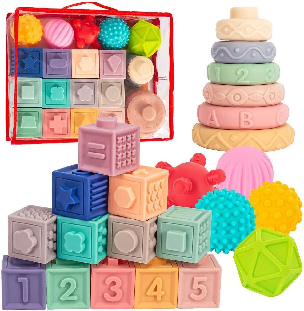 SpringFlower 3 in 1 Montessori Toys for Babies 0-3-6-12 Months, Soft Baby Teething, Stacking Building Blocks for Infants, Sensory Developmental Education Toys for Toddler Baby 12-18 Months,23 PCS SpringFlower 3 in 1 Montessori Toys for Babies 0-3-6-12 Months, Soft Baby Teething, Stacking Building Blocks for Infants, Sensory Developmental Education Toys for Toddler Baby 12-18 Months,23 PCS