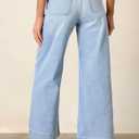 Allimy Women's High Waisted Cropped Wide Leg Jeans Stretchy Loose Denim Pants with Front Patch Pockets (Blue)