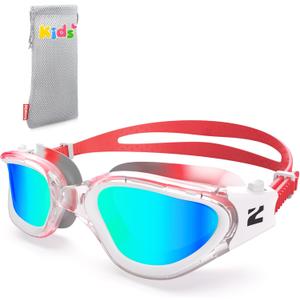 ZIONOR Kids Swim Goggles, G1MINI MIX Vibrant Colorblock Polarized No Leaking Anti Fog Kids Goggles(3-14) (I(white/Red-gold))