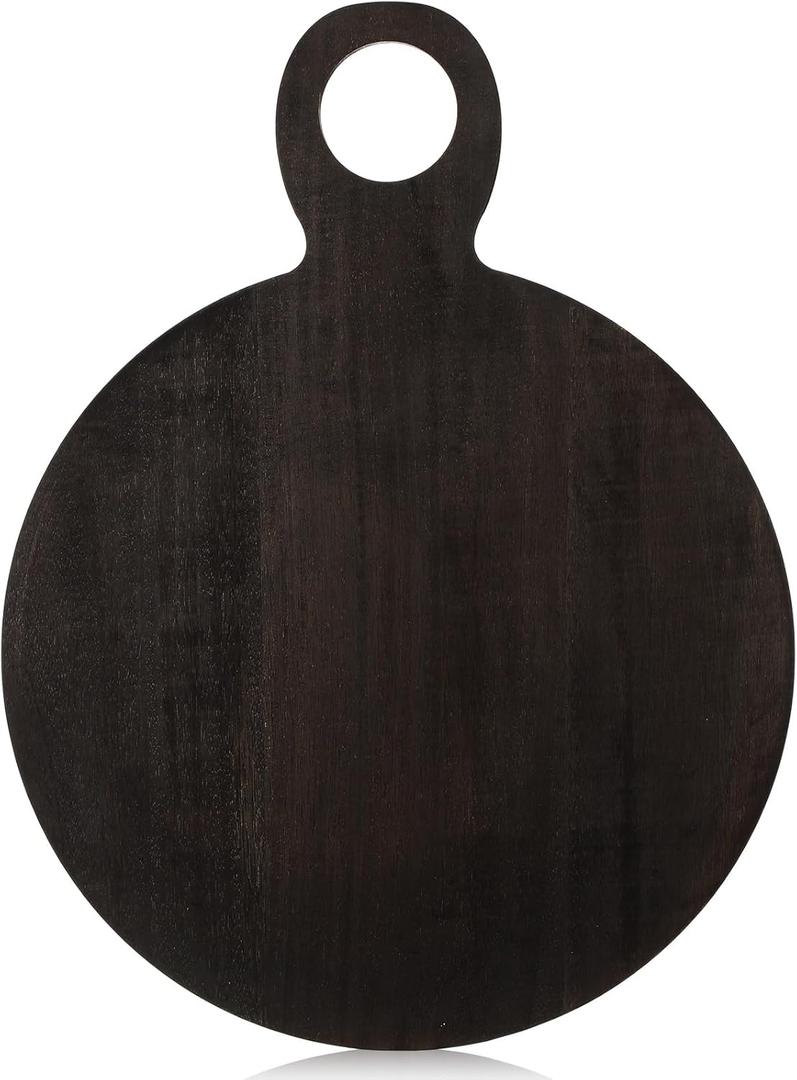 1 Pcs Acacia Wood Cutting Board with Handle 21'' Circle Charcuterie Chopping Board for Pizza Cheese Meat Decorative Black Wooden Serving Tray for Kitchen and Dining Room, 21.1"L x 17.7"W