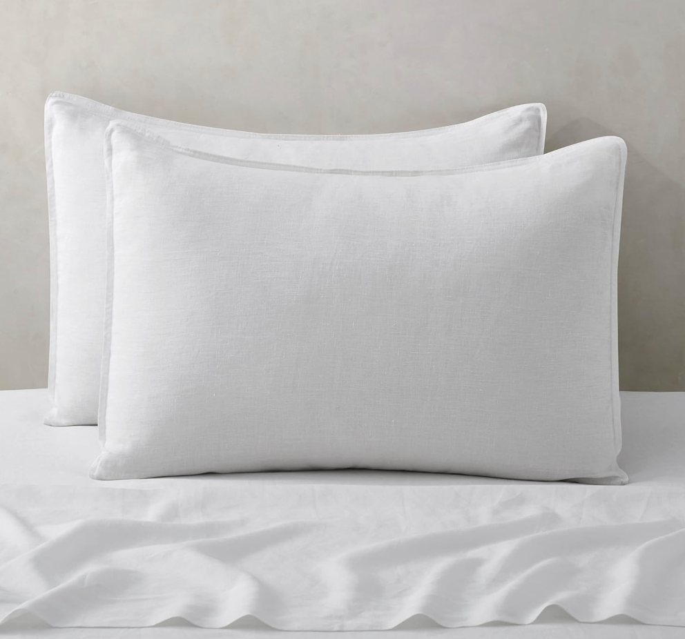 ATLINIA Linen Pillow Cases Standard Sham - 20 x 26 Inch Bed Pillow Protector Cover Set of 2 Bedding Cooling Neutral Pillowcase Shams White