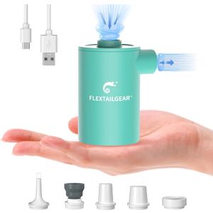 FLEXTAILGEAR MAX Pump Portable Air Pump with 3600mAH Battery USB Rechargeable Air Pump-Quick Inflate Deflate for Sleeping Pads, Air Mattress, Pool Toys, Floats, Swimming Ring, Air Bed (Green)