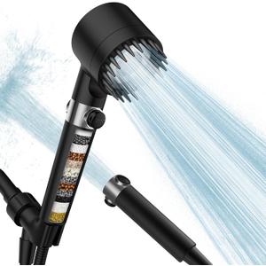 Filtered Shower Head with Handheld, High Pressure Water Flow and Multiple Spray Modes Shower Head with Filter, Power Wash for Hard Water, Showerhead with ON/OFF Switch for Pets Bath (Black)