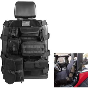 SUNPIE Black Upgrade Larger Seat Protector Tactical Seat Cover Universal Fit for Trucks Pickup SUV, Compatible with JL/JT, JK, TJ, Compatible with F150 Multi Pockets Molle Seat Back Organizer