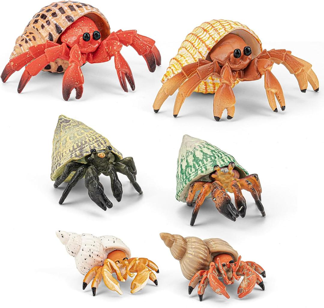 6PCS Hermit Crab Figurines Toys,Ocean Sea Animals Toys Figures, Realistic Soft Sea Creatures Toys for Kids Boys Girls,Birthday Gifts Cake Toppers Decoration for Toddlers Boys Girls