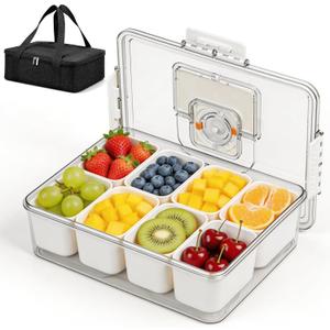 Chilled Portable Snackle Box container, Divided Serving Tray, Beach Essentials Insulated Container with Reusable Ice Pack & Bag Keep Food Hot or Cold On the Go for Adult