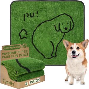 Qeils Reusable Puppy Pads, Washable Pee Pads for Dogs 4 Pack Durable Absorbent Leakproof Dog Training Pads for Home or Travel, Non-Slip Wee Wee Pads Potty Pads 30"x34"